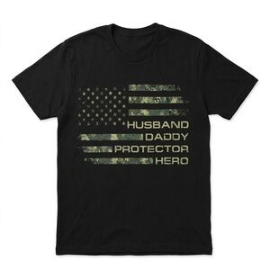 Under Armour Mens Tshirt Patriotic US Flag Husband Daddy Prtector Hero L